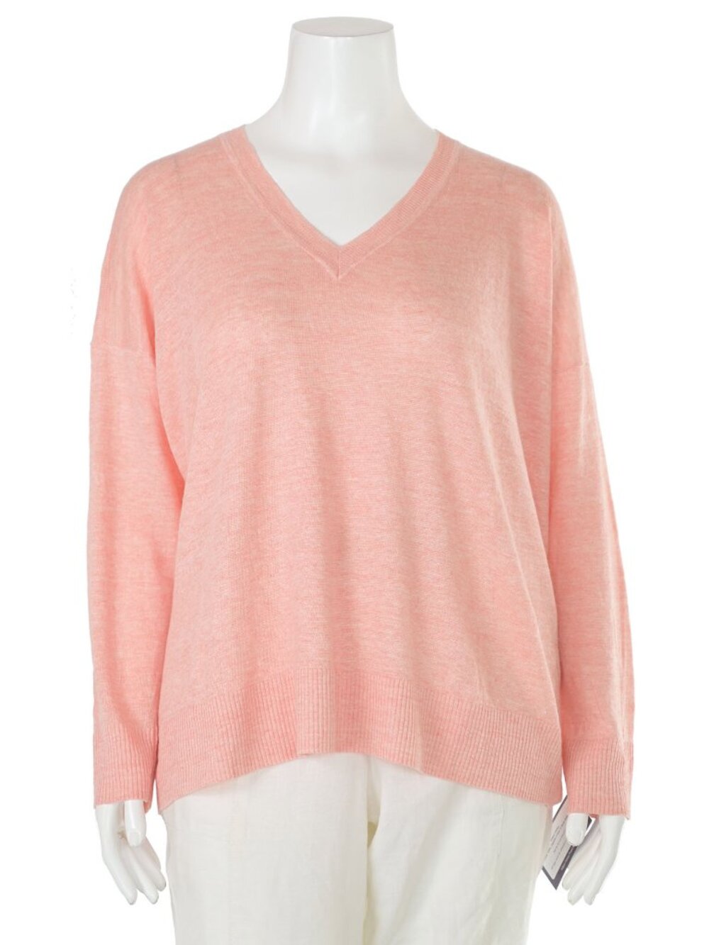 Eileen Fisher Peach 100% Organic Linen V-Neck Sweater Women's sz L